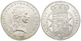 Firenze, Ferdinando III di Lorena 1790-1801
Scudo da 10 Paoli o Francescone, 1796, AG 27.4 g.
Ref : MIR 405/5 (R), CNI 26
Conservation : léger frottag...