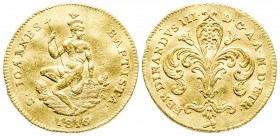 Firenze, Ferdinando III di Lorena 1814-1824
Fiorino da 3 (Ruspone), 1816, AU 10.43 g.
Ref : MIR 433/2 (R), CNI 7, Pucci 184/6
Conservation : TTB. R...