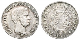 Firenze, Leopoldo II di Lorena 1824-1859
Mezzo Paolo, II serie, 1853, AG 1.36 g.
Ref : MIR 459/1 (R ), CNI 100, Pucci 32
Conservation : presque FDC