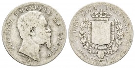 Firenze, Vittorio Emanuele II Re Eletto 1859-1861
Lira, 1860, AG 4.6 g.
Ref : MIR 469/2, MIR Savoia 1067b
Conservation : TB