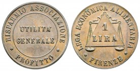 Firenze, gettone da 1 Lira, Lega Economica Alimentare, 1866 /1871. Cu 5.34 g.
Superbe