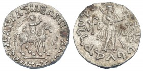 INDO-ESCITAS. Azes II. Tetradracma (35-5 a.C.). A/ Guerrero a caballo. R/ Figura de pie. AR 9,55 g. MIT-2368/9