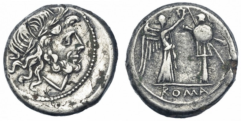 ACUÑACIONES ANÓNIMAS. Victoriato. Roma (211-208 a.C.). CRAW-53/1. SB-9. Ligerame...