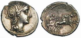 CLAUDIA. Denario. Roma (110-109 a. C). FFC-565. SB-1. Reverso algo descentrado. MBC.