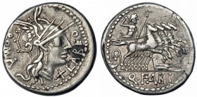 FABIA. Denario. Norte de Italia (124 a. C.). FFC-697. SB-1. Manchitas. MBC.