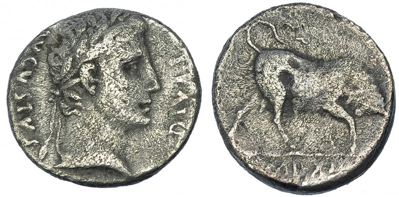 AUGUSTO. Denario. Lugdunum (11-10 a.C.). A/ Cabeza laureada de Augusto a der. AV...