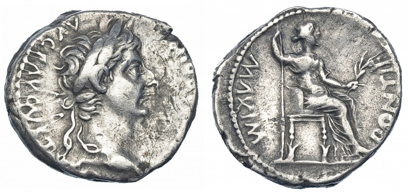 TIBERIO. Denario. Lugdunum (36-37). R/ Ley.: PONTIF MAXIM. RIC-30. SB-16. Pequeñ...