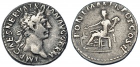 TRAJANO. Denario. Roma (98-99). R/ La Concordia sentada a izq. con pátera y doble cornucopia. RIC-12. CH-302. MBC-.