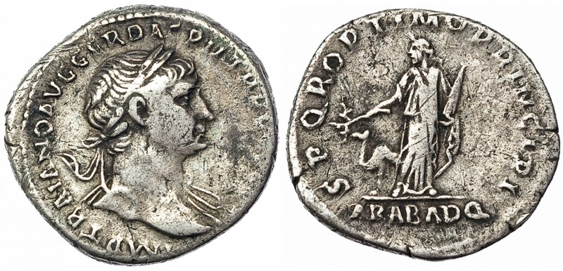 TRAJANO. Denario. Roma (112-114). R/ Arabia a izq. RIC-245. MBC-/BC+.