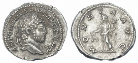 CARACALLA. Denario. Roma (215). R/ La Moneda con balanza y cornucopia. RIC-308. CH-167. MBC+.