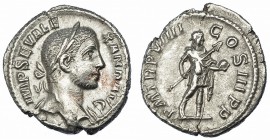 ALEJANDRO SEVERO. Denario. Roma (228-229). R/ El Emperador a der. con lanza y globo. RIC-105. CH-401. Pequeñas grietas. MBC.