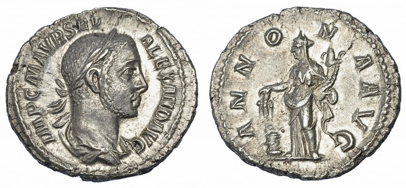 ALEJANDRO SEVERO. Denario. Roma (223-235). R/ La Abundancia con espigas y cornuc...