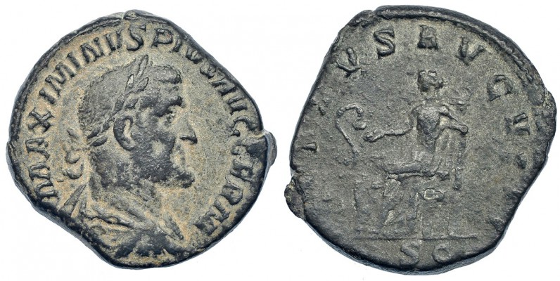 MAXIMINO I. Sestercio. Roma (236-238). R/ La Salud sentada a izq. con pátera; de...