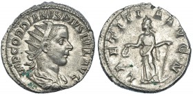 GORDIANO III. Antoniniano. Roma (241-243). R/ La Alegría de pie a izq. sosteniendo ancla y corona. RIC-86. CH-121. Puntos de óxido. MBC+.