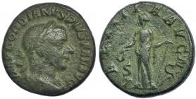 GORDIANO III. As. Roma (241-243). R/ La Alegría a izq. con corona y ancla. RIC-300b. Pátina verde. BC/BC+. Escasa.