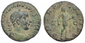 GORDIANO III. As. Roma (242-243). R/ El Emperador con globo y lanza. RIC-307b. Pátina rugosa. BC. Escasa.