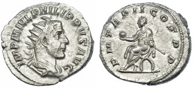 FILIPO I. Antoniniano. Roma (245). A/ Busto radiado a der. R/ Filipo sentado a izq. con globo y cetro. RIC-2b. CH-120. MBC+.