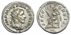 FILIPO I. Antoniniano. Roma (244-247). A/ Busto radiado a der. R/ La Seguridad sentada a izq. con la cabeza apoyada sobre una mano y sosteniendo vara....