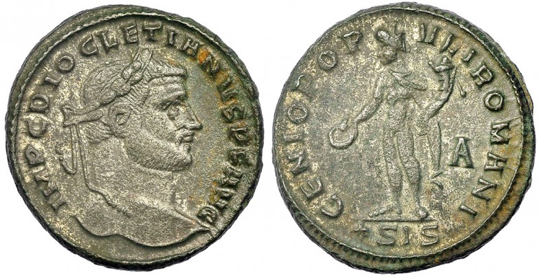 DIOCLECIANO. Follis. Siscia (295). Marca: A en el campo; *SIS en el exergo. R/ G...