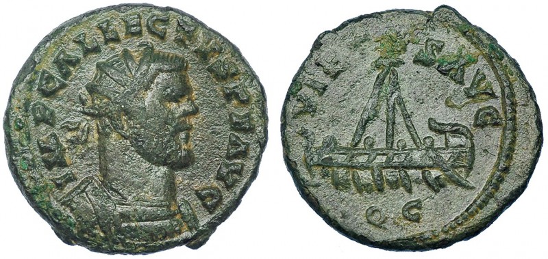 ALECTO. Quinario. Camulodunum (292-296). R/ Galera a izq.; VIR(TV)S AVG. RIC-128...