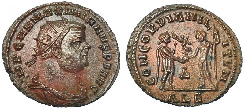 MAXIMIANO HÉRCULES. AE, fracción radiada. Alejandría (296-297). Marca: Δ en el c...