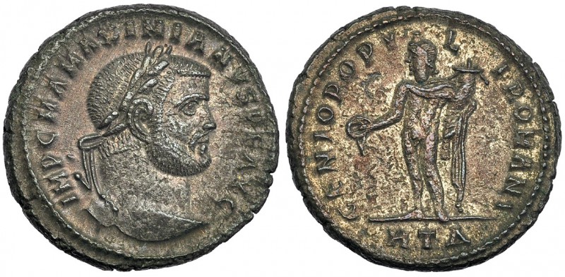MAXIMIANO HÉRCULES. Follis. Heraclea (297-298). HTA en el exergo. R/ GENIO POPVL...