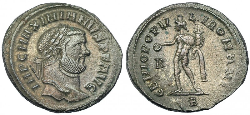 MAXIMIANO HÉRCULES. Follis. Roma (296-297). Marca: R en el campo; B en el exergo...