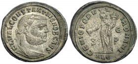 CONSTANCIO I. Follis. Alejandría (302-303). Marcas: S-ЄP en el campo; ALE en el exergo. R/GENIO POPVLI ROMANI. RIC-35a. Ex C. Dattari. Acuñación floja...