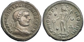 CONSTANCIO I. Follis. Antioquía (298). Marcas: ** - creciente y Δ en el campo; ANT en el exergo. R/ GENIO POPVLI ROMANI. RIC-51a. Ex C. Dattari. MBC+....