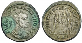 CONSTANCIO I. Follis. Antioquía (300-301). Marca: A en el campo; XXI en el exergo. R/ IOVI ET HERCVLI CONS CAES. RIC-674. Ex C. Dattari. Porosidades. ...