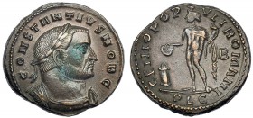 CONSTANCIO I. Follis. Lugdunum (301-303). Marca: B en el campo; PLC en el exergo. R/ GENIO POPVLI ROMANI. RIC-163. Ex C. Dattari. Leves oxidaciones. M...