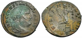 CONSTANCIO I. Follis. Ticinum (305). Marca: • en el campo; PT en el exergo. R/ FIDES MILITVM. RIC-55a. Ex C. Dattari. Oxidaciones. MBC+.