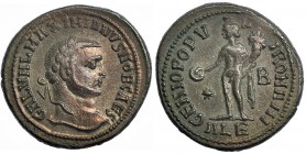 GALERIO MAXIMIANO. Follis. Alejandría (295). Marcas: *-B en el campo; ALE en el exergo. R/ GENIO POPVLI ROMANI. RIC-17b. Ex C. Dattari. MBC.