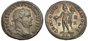 GALERIO MAXIMIANO. Follis. Alejandría (308). Marcas: P-BR en el campo; ALE en el exergo. R/ GENIO IMPERATORIS. RIC-72. Ex C. Dattari. MBC+.