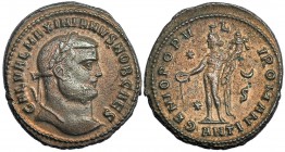 GALERIO MAXIMIANO. Follis. Antioquía (298). Marcas: **-creciente y S en el campo; ANT en el exergo. R/ GENIO POPVLI ROMANI. RIC-51b. Ex C. Dattari. MB...