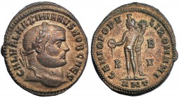 GALERIO MAXIMIANO. Follis. Antioquía (300-301). Marcas: K-BV en el campo; ANT en el exergo. R/ GENIO POPVLI ROMANI. RIC-55b. Ex C. Dattari. MBC+.