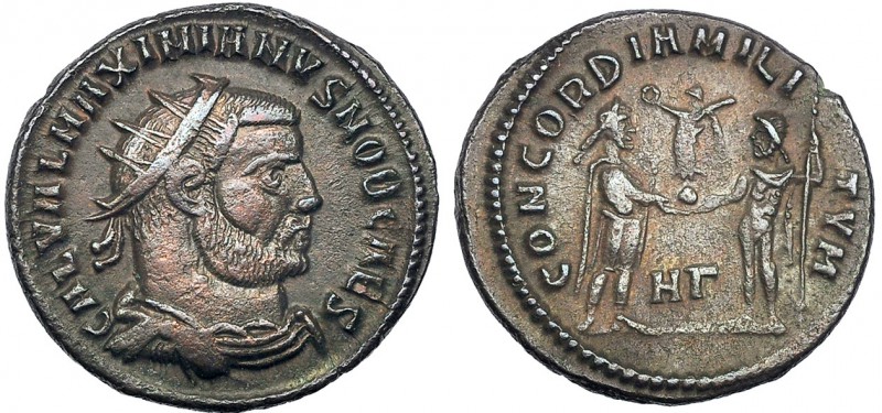 GALERIO MAXIMIANO. AE, fracción radiada. Cyzicus (295-296). Marcas: HΓ en el cam...