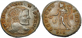 GALERIO MAXIMIANO. Follis. Siscia (309-310). Marcas: creciente - Є en el campo; SIS en el exergo. R/ GENIO AVGVSTI. RIC-198a. Ex C. Dattari. Doble acu...