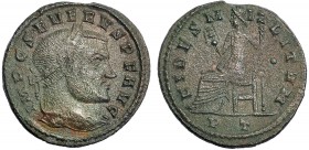 SEVERO II. Follis. Ticinum (306). Marca: • en el campo; PT en el exergo. R/ FIDES MILITVM. RIC-73. Porosidades. MBC-. Escasa. Ex C. Dattari.