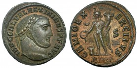 MAXIMINO II. Follis. Antioquía (310-311). Marcas: creciente - S en el campo; ANT en el exergo. R/ GENIO EXERCITVS. RIC-147c vte. EBC-/MBC+. Ex C. Datt...