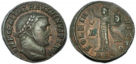 MAXIMINO II. Follis. Antioquía (310-311). Marcas: creciente y A en el campo; ANT en el exergo. R/ SOLE INVICTO. RIC-154c. Punto de óxido en rev. MBC+....