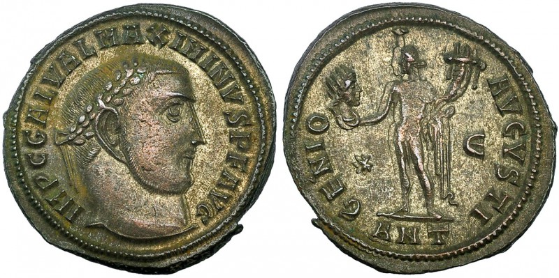 MAXIMINO II. Follis. Antioquía (312). Marcas: * - Є en el campo; ANT en el exerg...