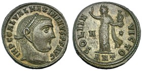 MAXIMINO II. Follis. Antioquía (312). Marcas: H - * en el campo; ANT en el exergo. R/ SOLI INVICTO. RIC-167b. Leve acuñación floja en rev. EBC-. Escas...