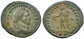 MAXIMINO II. Follis. Cyzicus (307). Marca: * en el campo; KΓ en el exergo. R/ GENIO AVGG ET CAESARVM NN. RIC-26a. Grieta. MBC+. Ex C. Dattari.