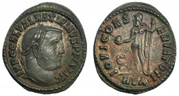 MAXIMINO II. Follis. Heraclea (312). Marca: corona en el campo; HTA en el exergo. R/ IOVI CONSERVATORI. RIC-66. Leve vano en rev. MBC+. Ex C. Dattari.