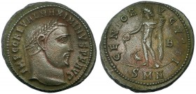 MAXIMINO II. Follis. Nicomedia (312). Marca: B en el campo; SMN en el exergo. R/ GENIO AVGVSTI. RIC-72b. MBC+. Ex C. Dattari.