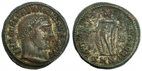 MAXIMINO II. Follis. Nicomedia (313). Marca: B en el campo; SMN en el exergo. R/ IOVI CONSERVATORI. RIC-79 vte. Erosiones. MBC+. Ex C. Dattari.