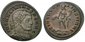 MAXIMINO II. Follis. Roma (312-313). R - Q en el exergo. R/ GENIO POPVLI ROMANI. RIC-292b. MBC+. Ex C. Dattari.