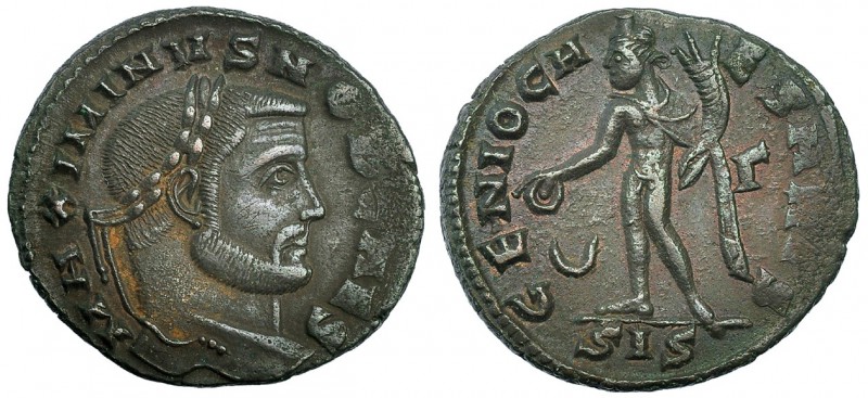 MAXIMINO II. Follis. Siscia (309-310). Marcas: creciente - Γ en el campo. SIS en...