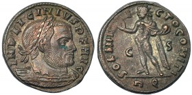 LICINIO I. Follis. Roma (315-316). Marcas: C - S en el campo. RQ en el exergo. R/ SOLI INVICTO COMITI. RIC-43. EBC-/MBC. Ex C. Dattari.